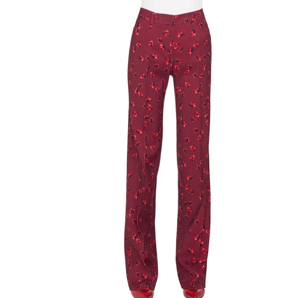 A-K-R-S-I-S Puntoā Maroon Mikka FloralPrint 100% Wool Straight Leg Pants Size 12